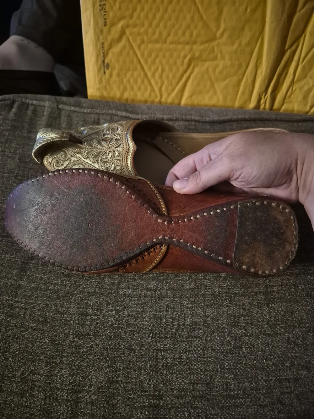 Embroidered Metallic Brown-Gold men’s Slip-On Moccasins